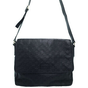 Gucci Guccissima Leather Messenger Crossbody Bag Black